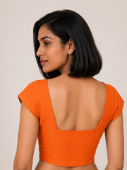 Orange Handcrafted Slub Cotton Solid Style Blouse 10073187
