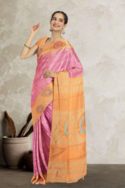 Kanjivaram Vegan Viscose Silk Pink Color Jute Style Finish 10075596