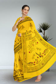 Yellow Warli Print Bengal Cotton Saree 10075306