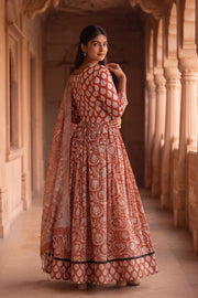 Maroon Hand Block Printed Chaniya Choli With Kota Doria Dupatta 10066336