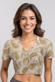 Beige Hand Block Vanaspathi Printed Cotton Blouse 10074479