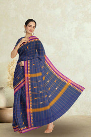 Blue Handloom Chettinad Cotton Saree Without Blouse 10075143