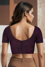 Maroon Indigo Hand Block Print Cotton Blouse 10074609