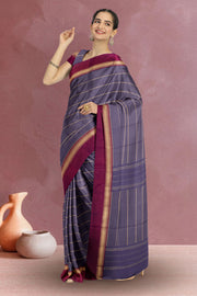 Blue Art Silk Kanjivaram Saree With Stripes Design 10076333