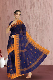 Blue Handloom Chettinad Cotton Saree Without Blouse 10075130