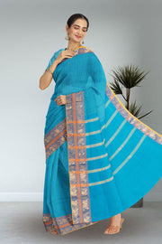 Blue Handloom Chettinad Cotton Saree 10072597