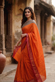 Orange Handloom Chettinad Cotton Saree 10077294