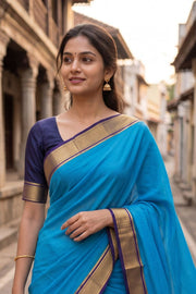 Tropical Sky Blue Mysore Crepe Silk Saree With Zari Border 10076264