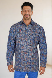 Blue Full Sleeve Ajrakh Printed Cotton Mens Shirt 10071157