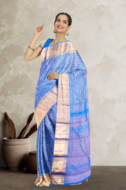 Azure Blue Pure Zari Bridal Kanjivaram Silk Saree 10063051
