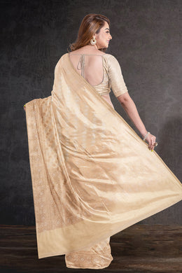 Beige Handloom Banarasi Katan Silk Saree 10074269