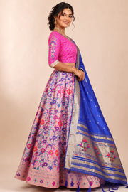 Pink Handcrafted Paithani Lehenga - 10065966