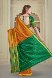 Kanjivaram Vegan Viscose Silk Saree Browny Orange Color and Traditional Design 10075543