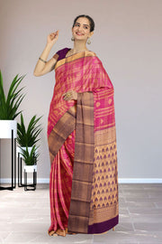 Pink Kanjivaram Vegan Silk Saree 10076036