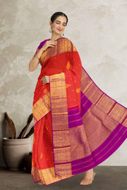 Coral Peach Handloom Kanjivaram Silk Saree 10065560