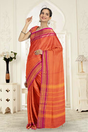 Orange Handloom Chettinad Cotton Saree 10075880