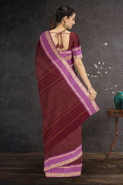 Brown Art Silk Kanjivaram Saree With Stripes Design 10076340