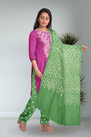 Pink Bandhani Mirror Work 3 - Piece Salwar Suit Material 10075478