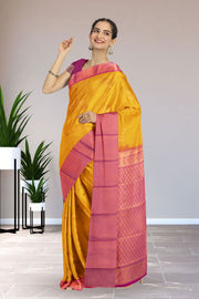 Yellow Kanjivaram Vegan Silk Saree 10076031