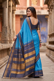 Blue Korvai Kanjivaram Silk Saree with Thandavalam Border 10077924