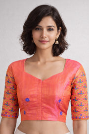 Pink Aari Embroidered Silk Blouse 10068937