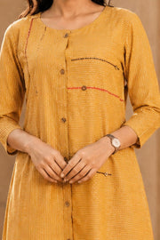 Mustard Yellow Embroidered Cotton Dress 10077654