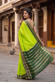 Parrot Green Semi Mysore Crepe Silk Saree 10077798 