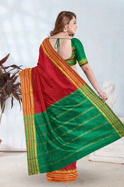 Kanjivaram Vegan Viscose Silk Saree Red Sox Color and Traditional Design 10075542