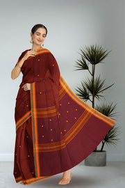 Brown Handloom Chettinad Cotton Saree Without Blouse 10075133