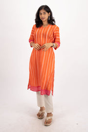 Orange Handcrafted Dhaniakhali Cotton Kurta 10073990
