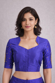 Blue Aari Embroidered Chanderi Silk Cotton Blouse 10068208