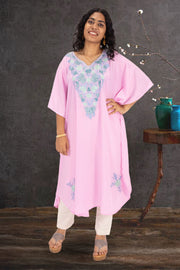Pink Sozni Embroidered Crepe Silk Kaftan 10064734