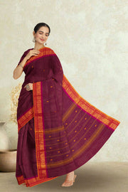 Maroon Handloom Chettinad Cotton Saree Without Blouse 10075177
