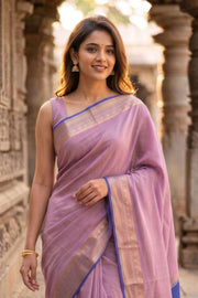 Roselle Mauve Mysore Crepe Silk Saree With Zari Border 10076261