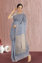 Slate Gray Kanjivaram Vegan Silk Saree 10075586