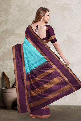 Vivid Cyan Korvai Kanjivaram Silk Saree 10075642