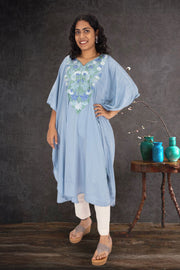 Blue Sozni Embroidered Crepe Silk Kaftan 10064726