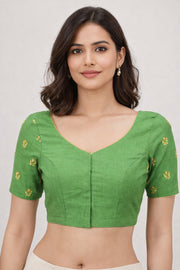 Green Aari Embroidered Tussar Silk Blouse 10066113