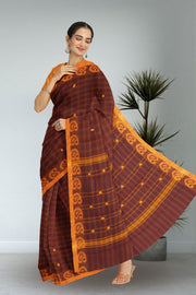 Brown Handloom Chettinad Cotton Saree 10072648