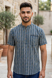 Ajrakh Cotton Men's Short Kurta With Slim-Fit Design & Front Pocket 10076892