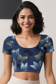 Blue Hand Block Ajrakh Printed Cotton Blouse 10074453