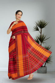 Red Dhaniakhali Cotton Sarees Without Blouse 10075210