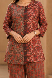 Rustic Brown Hand Embroidered Cotton Top & Pant Set 10077650