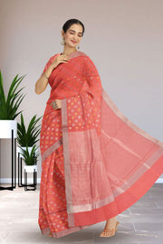 Peach Chanderi Jaal Design Silk Saree 10075385