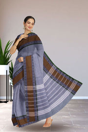 Grey Handloom Chettinad Cotton Saree Without Blouse 10075153