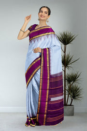 Mist Grey Pure Zari Korvai Kanjivaram Silk Saree 10062500