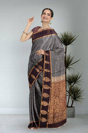 Grey Kanjivaram Pure Silk Saree 10076076