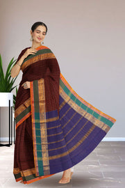 Maroon Handloom Chettinad Cotton Saree Without Blouse 10075064