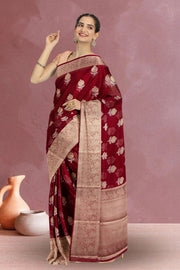 Red Handcrafted Banarasi Organza Saree 10067271