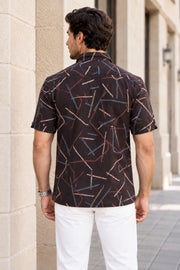 Black Ajrakh Printed Half Sleeve Cotton Mens Shirt 10076824